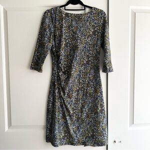 J. McLaughlin Blue, White & Yellow Mid Sleeve Patterned Dress